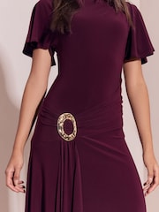 Lipsy Jersey Gold Hardware Tie Waist Detail Fit And Flare Midi Dress - Image 3 de 5