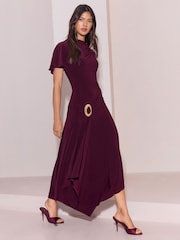 Lipsy Jersey Gold Hardware Tie Waist Detail Fit And Flare Midi Dress - Image 4 de 5