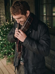 Barbour® Green Tartan Swinton Beanie Hat and Galingale Check Scarf Boxed Gift Set - Image 3 of 11