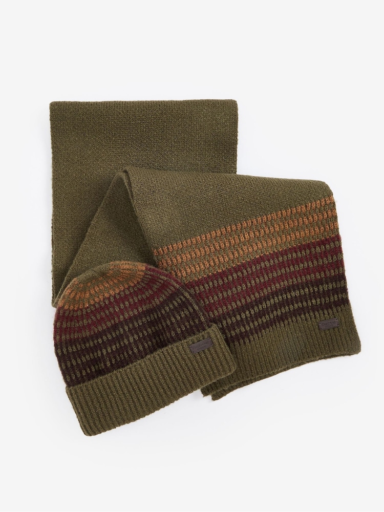 Barbour® Green Branton Beanie Hat and Scarf Boxed Gift Set - Image 1 of 4