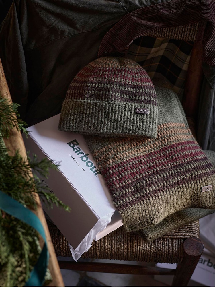 Barbour® Green Branton Beanie Hat and Scarf Boxed Gift Set - Image 4 of 4