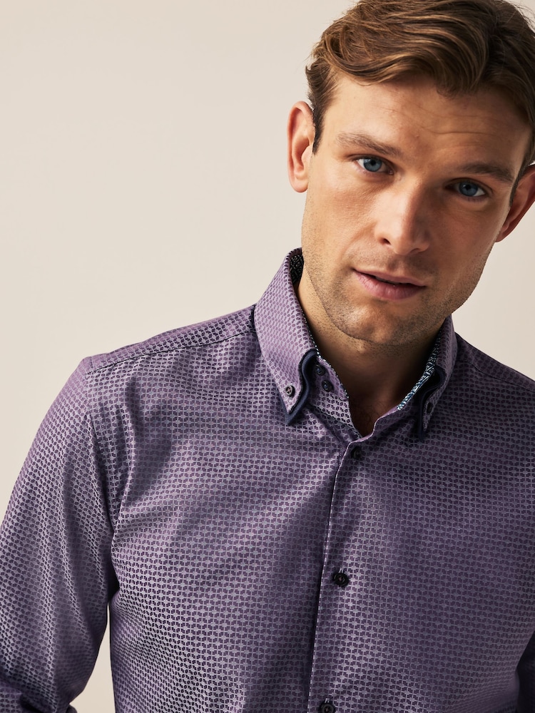 Purple Double Collar Regular Fit Trimmed Formal Shirt - Image 1 of 8
