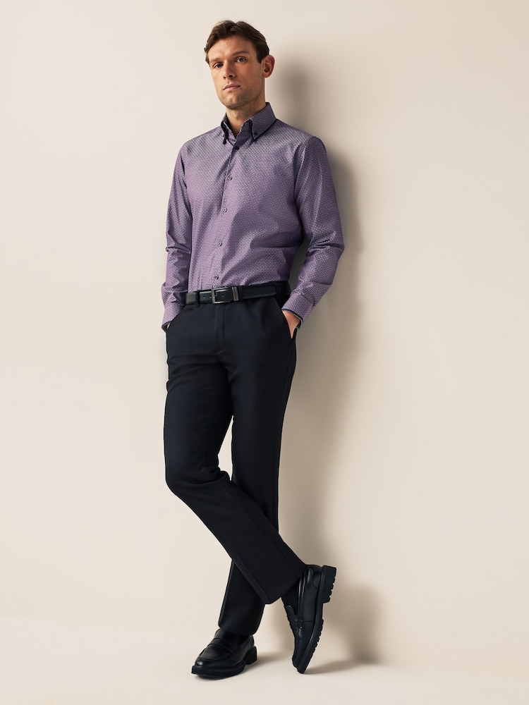 Purple Double Collar Regular Fit Trimmed Formal Shirt - Image 2 of 8