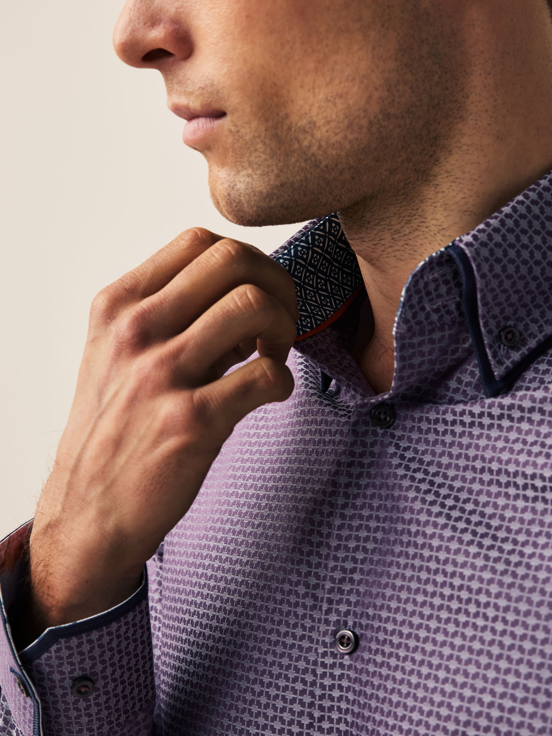 Buy Purple Double Collar Regular Fit Trimmed Formal Shirt