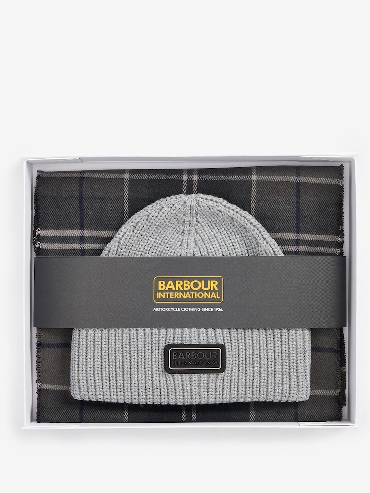 Barbour® International Sweeper Beanie Hat and Check Scarf Boxed Gift Set - Image 1 of 4