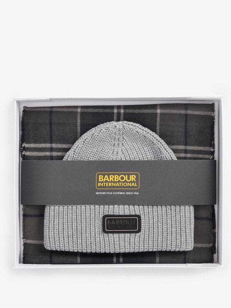 Barbour® International Sweeper Beanie Hat and Check Scarf Boxed Gift Set - Image 1 of 4 Barbour® International Sweeper Beanie Hat and Check Scarf Boxed Gift Set - Image 1 of 4