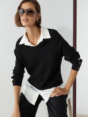 Black Gem Button Supersoft Knitted Long Sleeve Shirt Layer Jumper - Image 1 of 8