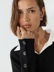 Black Gem Button Supersoft Knitted Long Sleeve Shirt Layer Jumper - Image 5 of 8