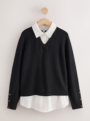 Black Gem Button Supersoft Knitted Long Sleeve Shirt Layer Jumper - Image 6 of 8
