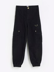 River Island Black Girls Trim Cargo Trousers - Image 1 of 3