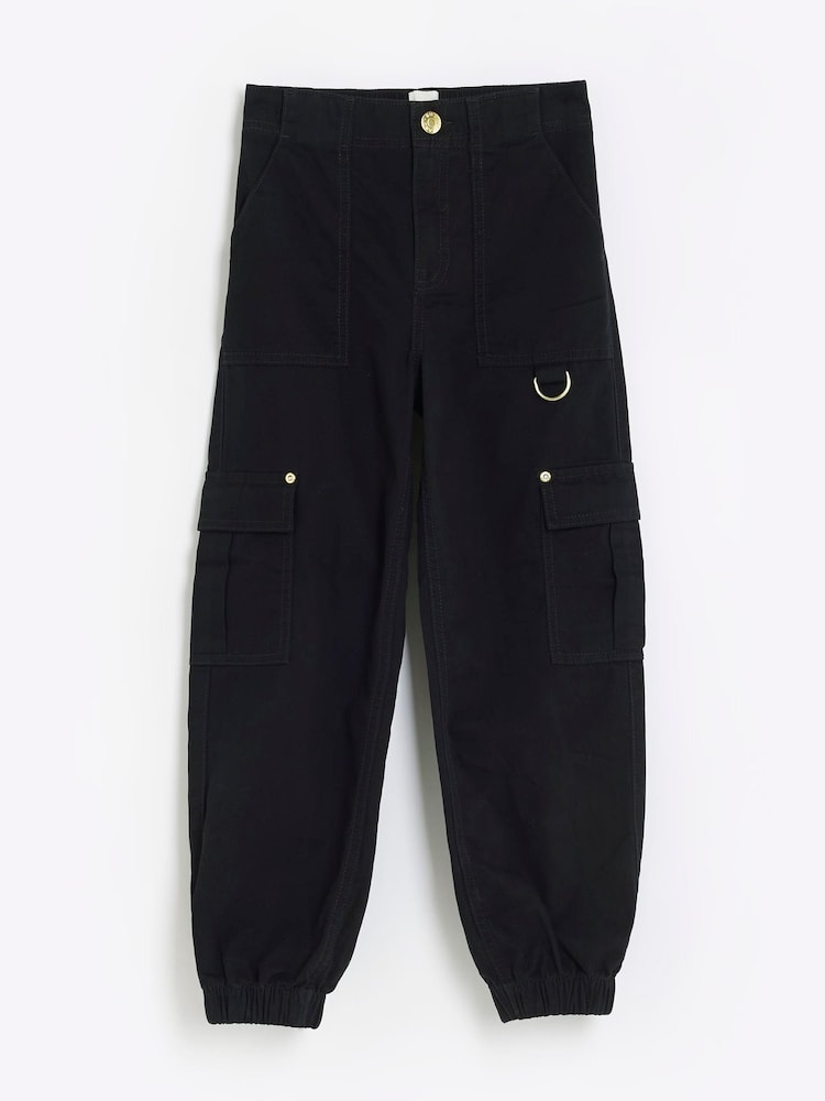 River Island Black Girls Trim Cargo Trousers - Image 1 of 3