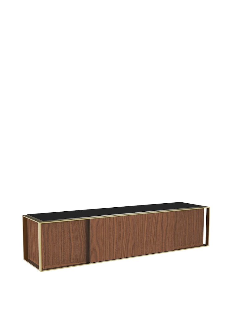 AVF Prometheus TV Stand with Gold Metal Legs and Black Glass Top - Larawan 2 ng 5