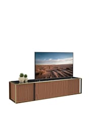 AVF Prometheus TV Stand with Gold Metal Legs and Black Glass Top - Larawan 3 ng 5