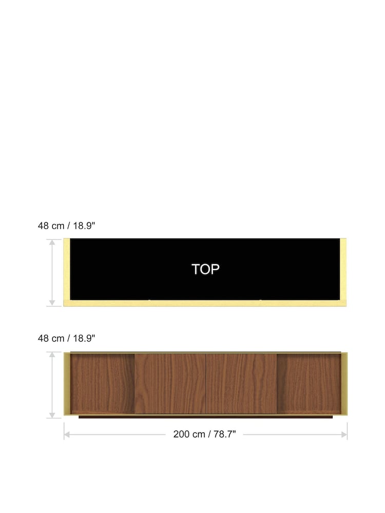 AVF Prometheus TV Stand with Gold Metal Legs and Black Glass Top - Larawan 5 ng 5