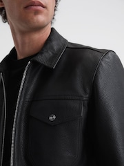 Reiss Black Carp Leather Zip Through Jacket - Image 3 of 4