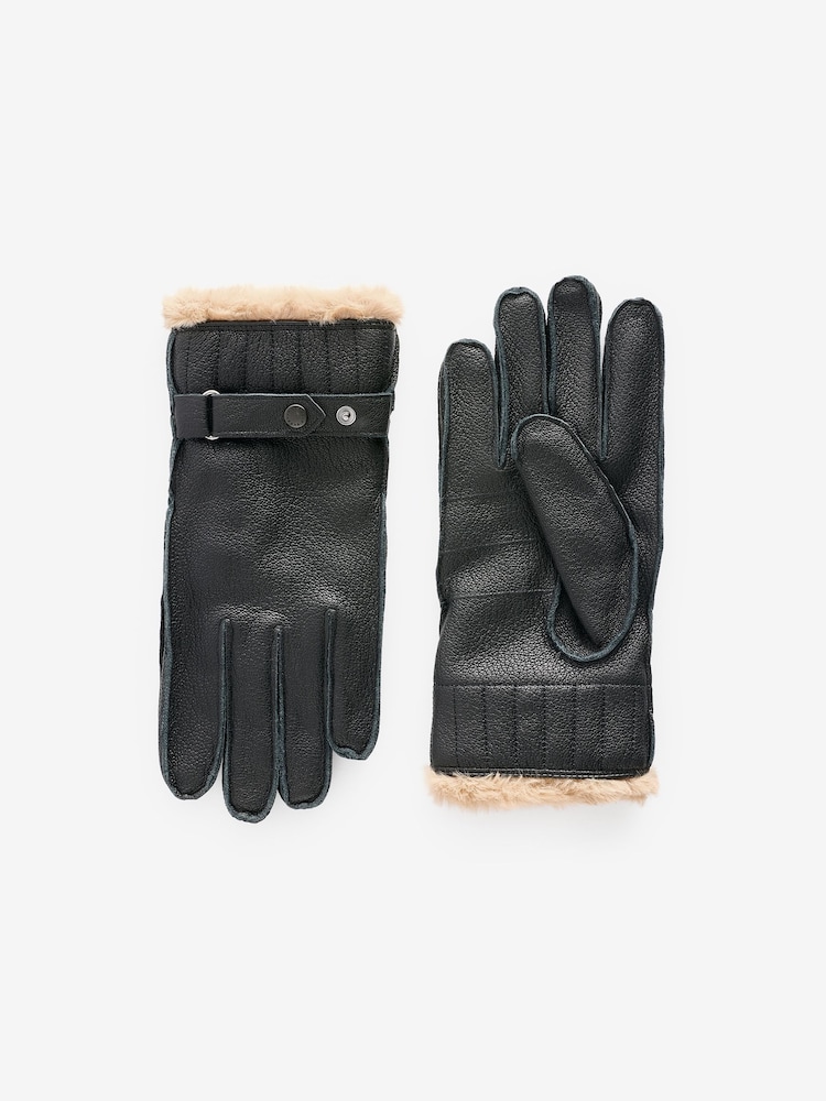 Barbour® Black Leather Utility Gloves - Image 2 of 4