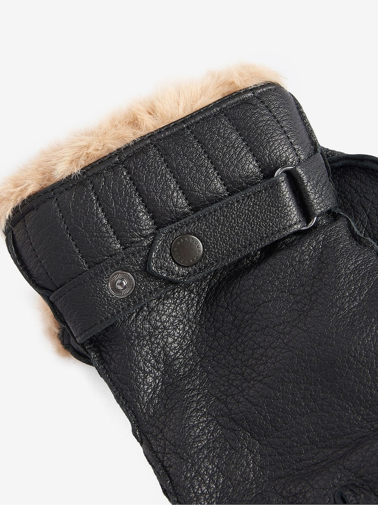 Barbour® Black Leather Utility Gloves - Image 4 of 4 Barbour® Black Leather Utility Gloves - Image 4 of 4