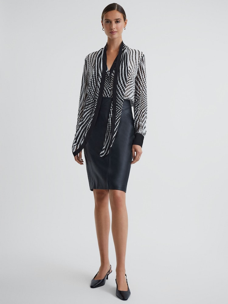 Reiss Black/White Gabbi Check Tie Neck Blouse - Image 1 of 5