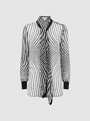 Reiss Black/White Gabbi Check Tie Neck Blouse - Image 2 of 5