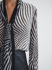 Reiss Black/White Gabbi Check Tie Neck Blouse - Image 3 of 5