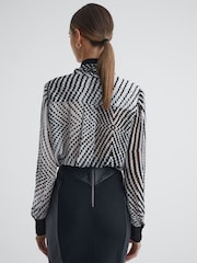 Reiss Black/White Gabbi Check Tie Neck Blouse - Image 5 of 5
