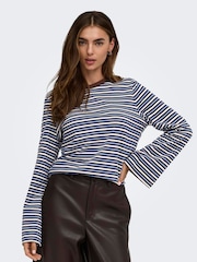 ONLY Blue Long Sleeve Stripe T-Shirt - Image 1 of 7