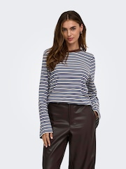 ONLY Blue Long Sleeve Stripe T-Shirt - Image 2 of 7