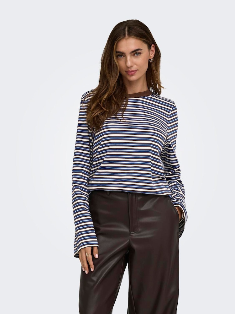 ONLY Blue Long Sleeve Stripe T-Shirt - Image 2 of 7
