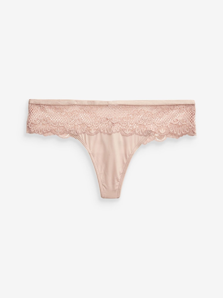 Light Pink Thong Microfibre And Lace Knickers - Image 4 of 4
