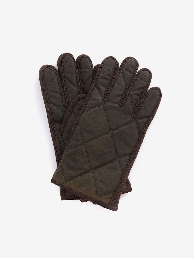 Barbour Olive Green Winterdale Quilted Wax Gloves - Image 1 of 3
