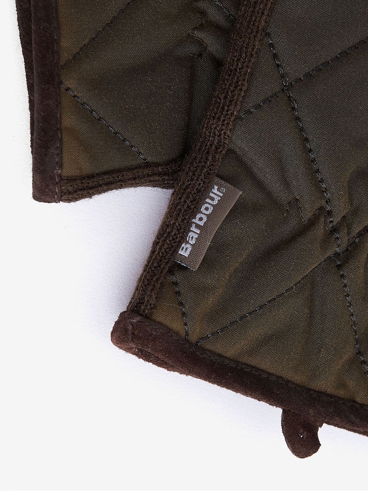 Barbour Olive Green Winterdale Quilted Wax Gloves - Image 2 of 3