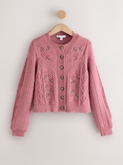 Pink Cable Knit Long Sleeve Floral Cardigan - Image 6 of 8