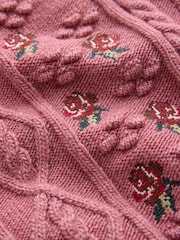 Pink Cable Knit Long Sleeve Floral Cardigan - Image 7 of 8
