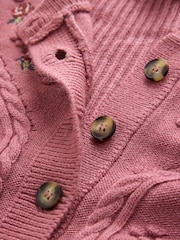 Pink Cable Knit Long Sleeve Floral Cardigan - Image 8 of 8