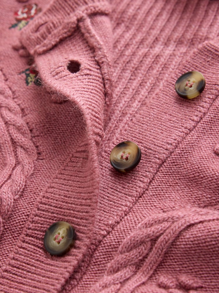 Pink Cable Knit Long Sleeve Floral Cardigan - Image 8 of 8
