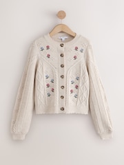 Ecru Cable Knit Long Sleeve Floral Cardigan - Image 6 of 8