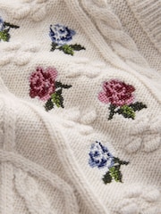 Ecru Cable Knit Long Sleeve Floral Cardigan - Image 7 of 8
