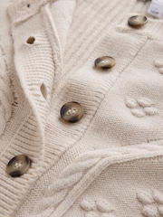 Ecru Cable Knit Long Sleeve Floral Cardigan - Image 8 of 8