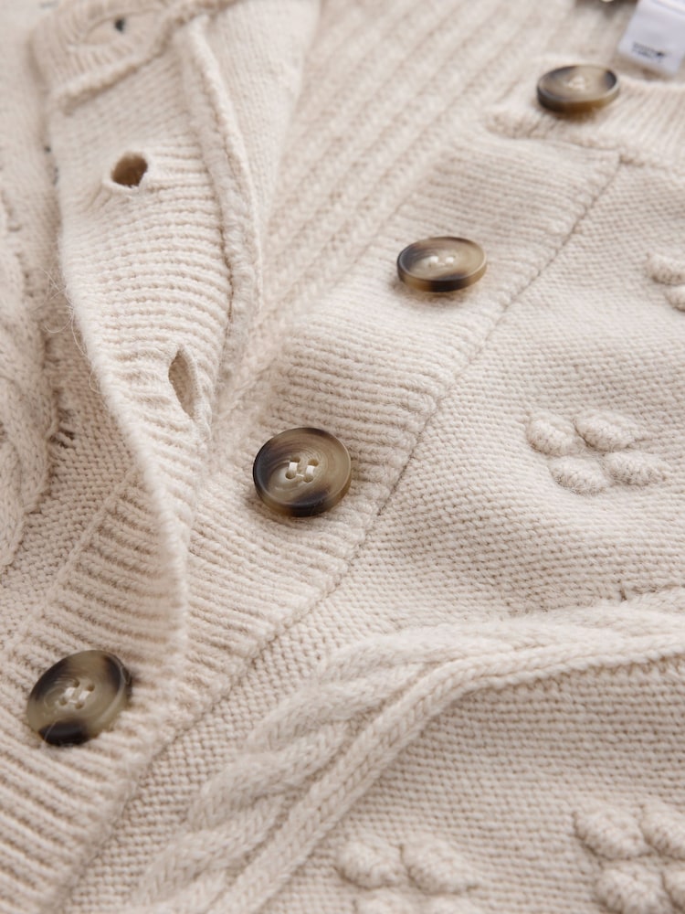 Ecru Cable Knit Long Sleeve Floral Cardigan - Image 8 of 8