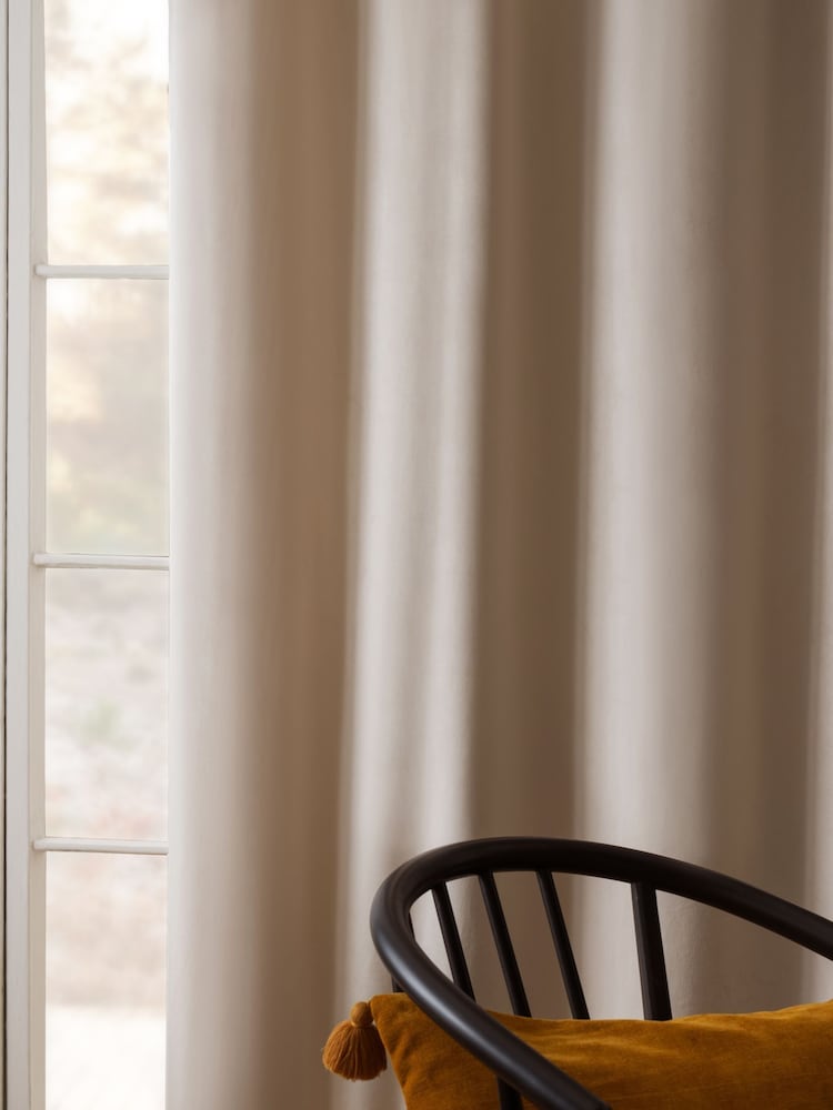 Natural Oatmeal Matte Velvet Blackout/Thermal Curtains - Image 6 of 8