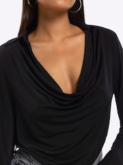 River Island Black Cowl Shirt Bodysuit - Image 3 of 4