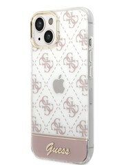 Guess Pink iPhone 14 Plus Case Iml Electroplated 4G Pattern Bottom Stripe Script Logo - Image 2 of 8