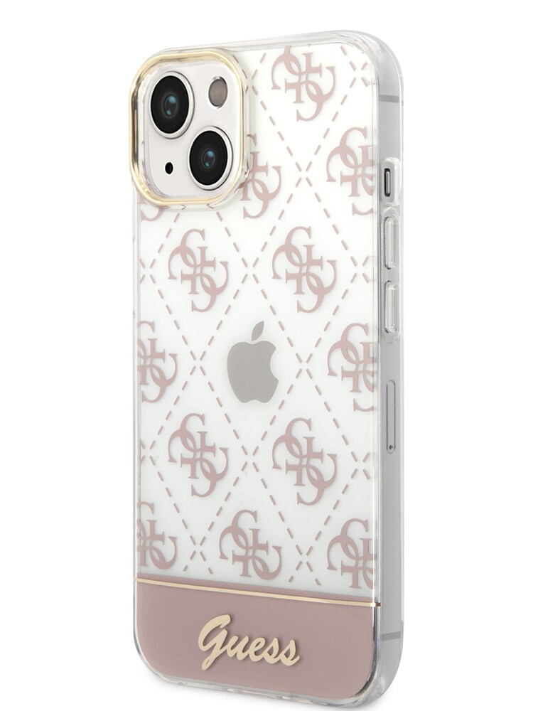 Guess Pink iPhone 14 Plus Case Iml Electroplated 4G Pattern Bottom Stripe Script Logo - Image 2 of 8