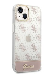 Guess Pink iPhone 14 Plus Case Iml Electroplated 4G Pattern Bottom Stripe Script Logo - Image 3 of 8