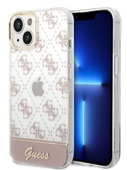 Guess Pink iPhone 14 Plus Case Iml Electroplated 4G Pattern Bottom Stripe Script Logo - Image 4 of 8
