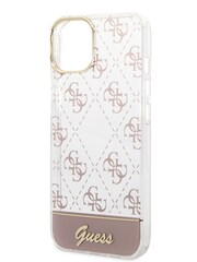 Guess Pink iPhone 14 Plus Case Iml Electroplated 4G Pattern Bottom Stripe Script Logo - Image 6 of 8