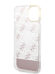 Guess Pink iPhone 14 Plus Case Iml Electroplated 4G Pattern Bottom Stripe Script Logo - Image 7 of 8
