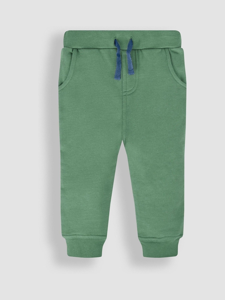 JoJo Maman Bébé Khaki Green & Blue 100% Cotton Joggers 2 Pack - Image 3 of 5