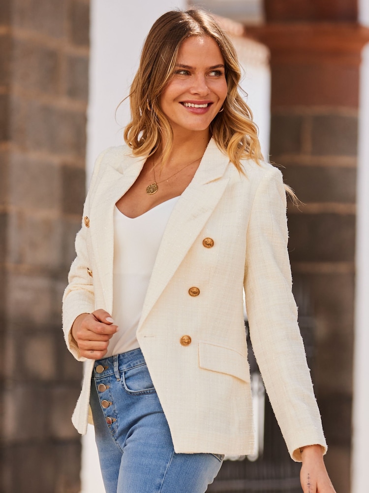 Sosandar Cream Boucle Military Blazer - Image 1 of 5