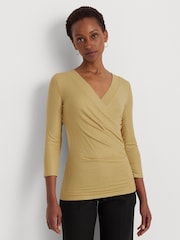 Lauren Ralph Lauren Yellow Metallic Jersey Surplice Top - Image 1 of 9